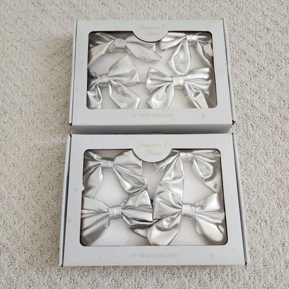 Shimmer & Shine Silver Metallic 72 inch Bow Garland Set of 2 Holiday X-mas Decor